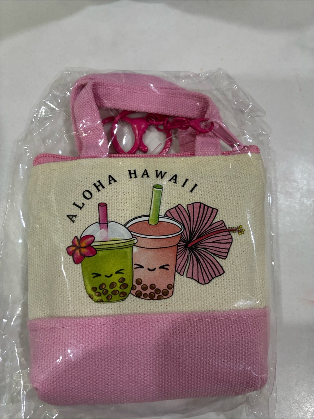 Aloha Hawaii Pink Canvas Bubble Tea Mini Tote
